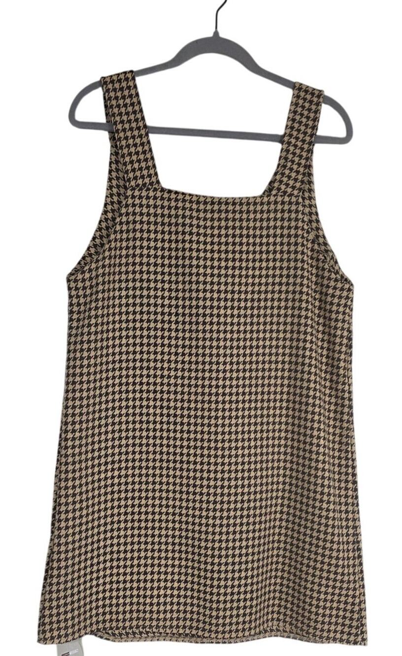 Emery Rose NWT Houndstooth Mini Dress Jumper Sleeveless Brown Medium Layering
